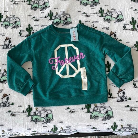 Cat & jack freak peace forever long sleeve  over sweater size small (6-7) new - Picture 2 of 9